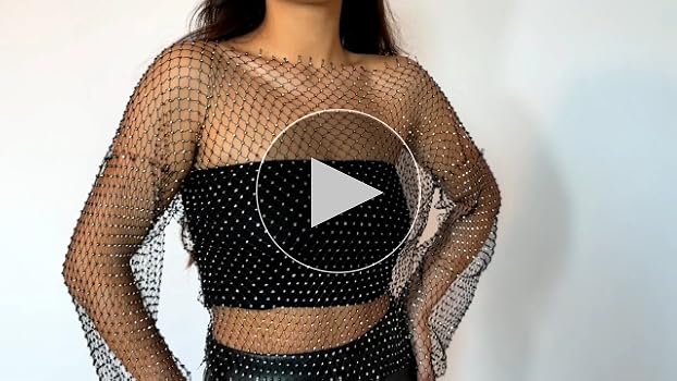 Sheer Long Sleeve Tops for Women Plus Size Tight Rhinestone